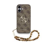 Guess PU 4G Metal Logo Strap Zadní Kryt pro iPhone 17 Brown