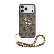 Guess PU 4G Metal Logo Strap Zadní Kryt pro iPhone 17 Pro Max Brown