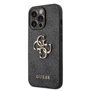 Guess PU 4G Metal Logo Zadní Kryt pro iPhone 14 Pro Max Grey