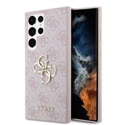 Guess PU 4G Metal Logo Zadní Kryt pro Samsung Galaxy S24 Ultra Pink