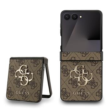 Guess PU 4G Metal Logo Zadní Kryt pro Samsung Galaxy Z Flip 7 Brown