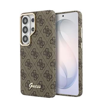 Guess PU 4G Script Metal Logo Magnetic Zadní Kryt pro Samsung Galaxy S26 Ultra Brown