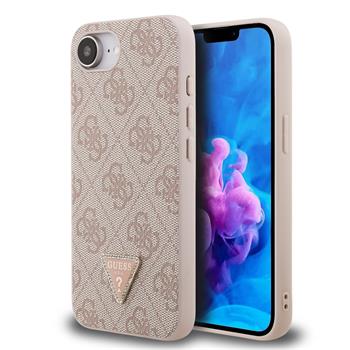 Guess PU 4G Strass Triangle Metal Logo Zadní Kryt pro iPhone 16e/17e Pink