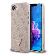 Guess PU 4G Strass Triangle Metal Logo Zadní Kryt pro iPhone 16e/17e Pink