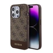 Guess PU 4G Stripe MagSafe Zadní Kryt pro iPhone 15 Pro Brown