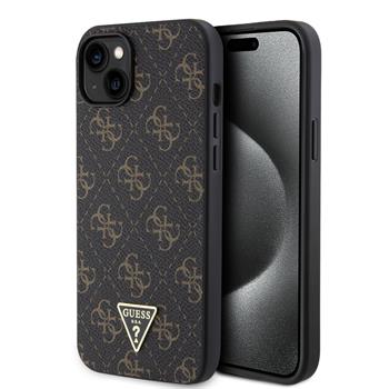 Guess PU 4G Triangle Metal Logo Zadní Kryt pro iPhone 15 Plus Black