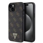 Guess PU 4G Triangle Metal Logo Zadní Kryt pro iPhone 15 Plus Black