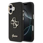 Guess PU Fixed Glitter 4G Metal Frame Zadní Kryt pro iPhone 17 Black