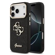 Guess PU Fixed Glitter 4G Metal Frame Zadní Kryt pro iPhone 17 Pro Black