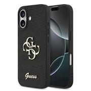 Guess PU Fixed Glitter 4G Metal Logo Zadní Kryt pro iPhone 17 Black