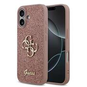 Guess PU Fixed Glitter 4G Metal Logo Zadní Kryt pro iPhone 17 Pink