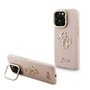 Guess PU Grained 4G Logo Stand Camera Frame Zadní Kryt pro iPhone 15 Pro Max Pink