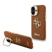 Guess PU Grained 4G Logo Stand Camera Frame Zadní Kryt pro iPhone 16 Brown