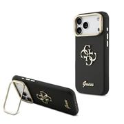 Guess PU Grained 4G Logo Stand Camera Frame Zadní Kryt pro iPhone 17 Pro Max Black