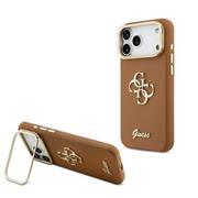 Guess PU Grained 4G Logo Stand Camera Frame Zadní Kryt pro iPhone 17 Pro Max Brown