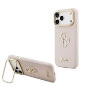 Guess PU Grained 4G Logo Stand Camera Frame Zadní Kryt pro iPhone 17 Pro Max Pink