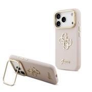 Guess PU Grained 4G Logo Stand Camera Frame Zadní Kryt pro iPhone 17 Pro Pink