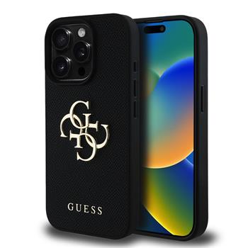 Guess PU Grained 4G Metal Logo Zadní Kryt pro iPhone 15 Pro Black