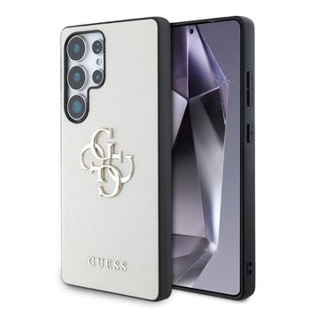 Guess PU Grained 4G Metal Logo Zadní Kryt pro Samsung Galaxy S25 Ultra Beige