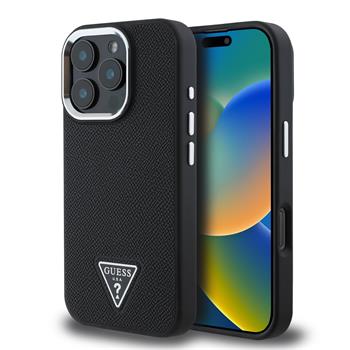 Guess PU Grained Triangle Logo MagSafe Zadní Kryt pro iPhone 16 Pro Max Black
