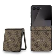 Guess PU Leather 4G Colored Ring Magnetic Zadní Kryt pro Samsung Galaxy Z Flip 7 Brown