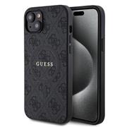 Guess PU Leather 4G Colored Ring MagSafe Zadní Kryt pro iPhone 15 Plus Black