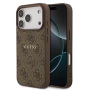 Guess PU Leather 4G Colored Ring MagSafe Zadní Kryt pro iPhone 17 Pro Brown