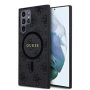Guess PU Leather 4G Colored Ring MagSafe Zadní Kryt pro Samsung Galaxy S24 Ultra Black