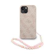 Guess PU Leather 4G Colored Ring Strap MagSafe Zadní Kryt pro iPhone 15 Pink
