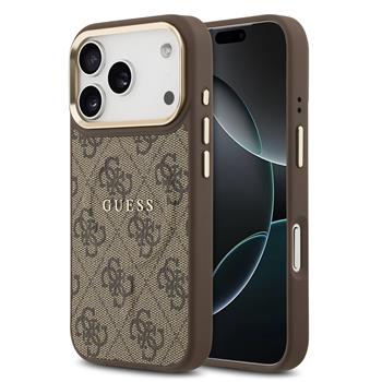 Guess PU Leather 4G Gold Frame MagSafe Zadní Kryt pro iPhone 17 Pro Brown