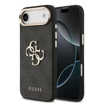 Guess PU Leather 4G Metal Logo Gold Frame Zadní Kryt pro iPhone 17 Air Black