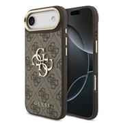 Guess PU Leather 4G Metal Logo Gold Frame Zadní Kryt pro iPhone 17 Air Brown