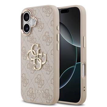 Guess PU Leather 4G Metal Logo Gold Frame Zadní Kryt pro iPhone 17 Pink
