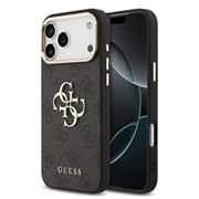 Guess PU Leather 4G Metal Logo Gold Frame Zadní Kryt pro iPhone 17 Pro Max Black