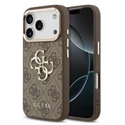 Guess PU Leather 4G Metal Logo Gold Frame Zadní Kryt pro iPhone 17 Pro Max Brown
