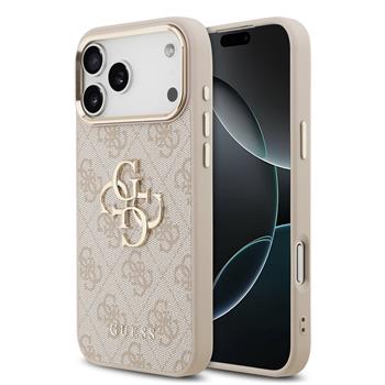Guess PU Leather 4G Metal Logo Gold Frame Zadní Kryt pro iPhone 17 Pro Max Pink