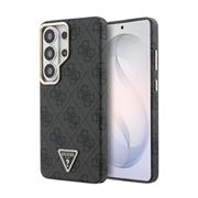 Guess PU Leather 4G Strass Triangle Logo Gold Frame Magnetic Zadní Kryt pro Samsung Galaxy S26 Ultra Black