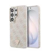 Guess PU Leather 4G Strass Triangle Logo Gold Frame Magnetic Zadní Kryt pro Samsung Galaxy S26 Ultra Pink