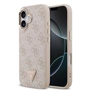 Guess PU Leather 4G Strass Triangle Logo Gold Frame MagSafe Zadní Kryt pro iPhone 17 Pink