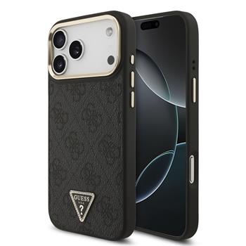 Guess PU Leather 4G Strass Triangle Logo Gold Frame MagSafe Zadní Kryt pro iPhone 17 Pro Max Black