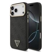 Guess PU Leather 4G Strass Triangle Logo Gold Frame MagSafe Zadní Kryt pro iPhone 17 Pro Max Black
