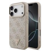 Guess PU Leather 4G Strass Triangle Logo Gold Frame MagSafe Zadní Kryt pro iPhone 17 Pro Pink