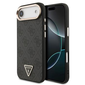 Guess PU Leather 4G Triangle Logo Gold Frame MagSafe Zadní Kryt pro iPhone 17 Air Black