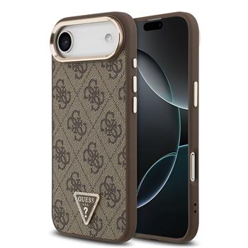 Guess PU Leather 4G Triangle Logo Gold Frame MagSafe Zadní Kryt pro iPhone 17 Air Brown