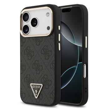 Guess PU Leather 4G Triangle Logo Gold Frame MagSafe Zadní Kryt pro iPhone 17 Pro Black