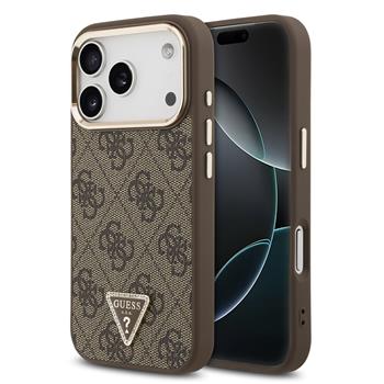 Guess PU Leather 4G Triangle Logo Gold Frame MagSafe Zadní Kryt pro iPhone 17 Pro Brown