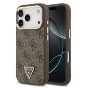 Guess PU Leather 4G Triangle Logo Gold Frame MagSafe Zadní Kryt pro iPhone 17 Pro Brown