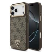 Guess PU Leather 4G Triangle Logo Gold Frame MagSafe Zadní Kryt pro iPhone 17 Pro Max Brown
