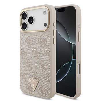 Guess PU Leather 4G Triangle Logo Gold Frame MagSafe Zadní Kryt pro iPhone 17 Pro Max Pink