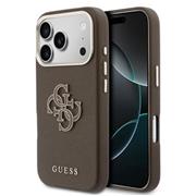 Guess PU Resin Logo Zadní Kryt pro iPhone 17 Pro Max Brown